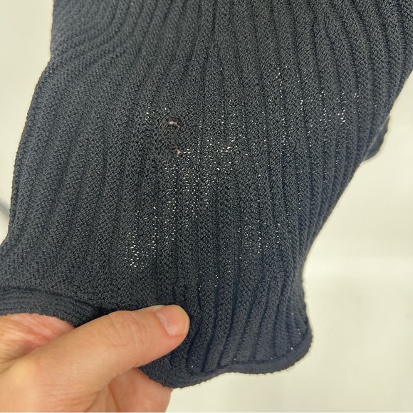 St. John Kelly Coat Duster Cardigan Sweater Black Ribbed Ruffle Size L - Picture 5 of 9